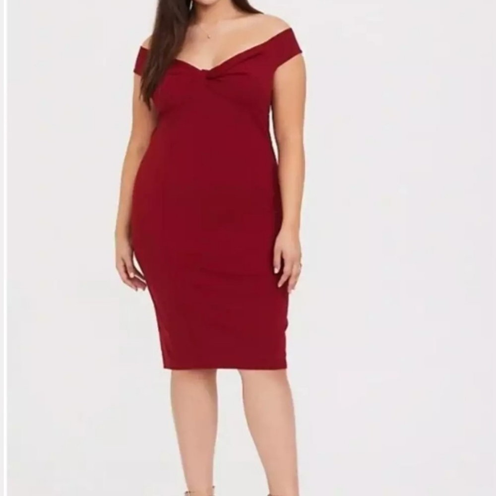 Torrid‎ Bodycon Dress Off Shoulder Midi - Knee Length Formal - Dark Red - 1X